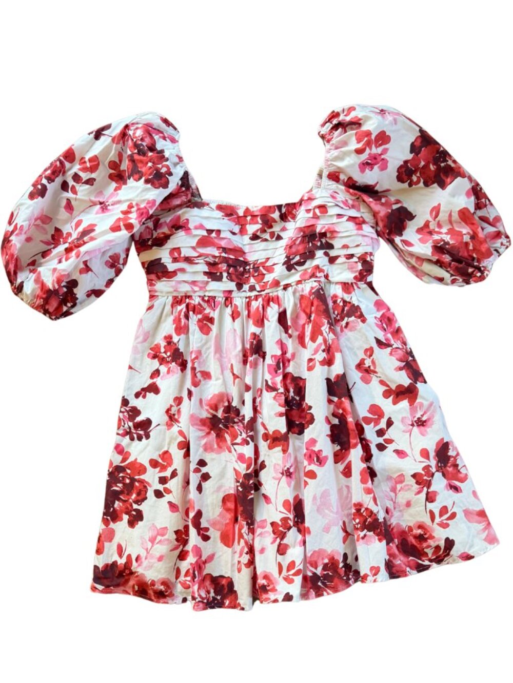 Abercrombie & Fitch Emerson Poplin Puff Sleeve Mini Dress Red Pink White Size M